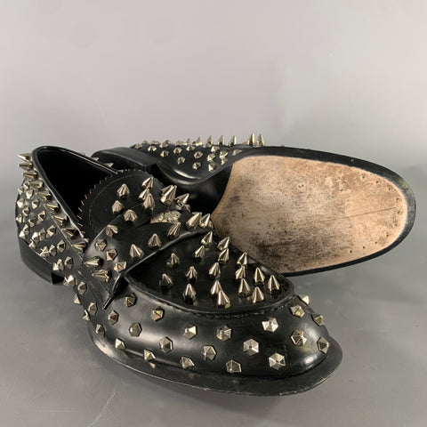ALEXANDER MCQUEEN Size 10 Black Silver Studded Leather Slip On Loafers