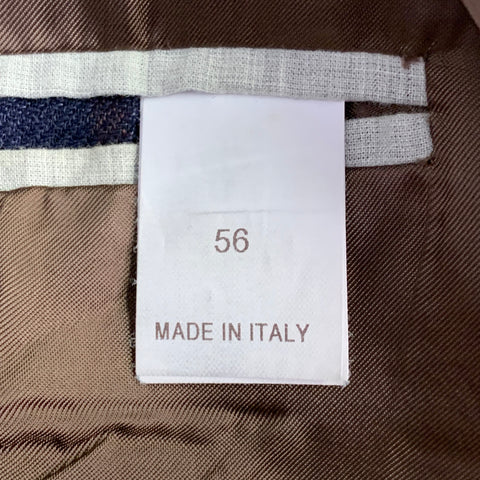 BRUNELLO CUCINELLI Size 46 Navy Brown Plaid Linen Blend Sport Coat