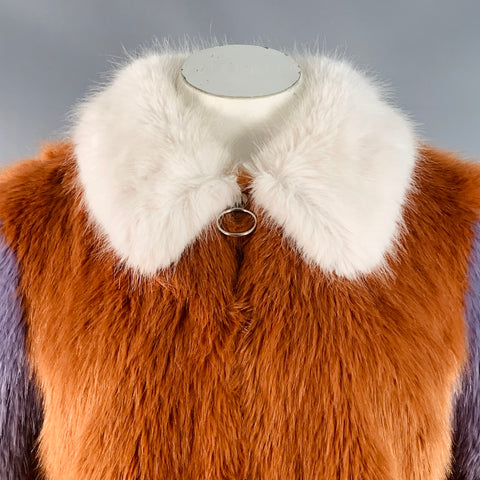 LPA Size L Brown Lavender White Modacrylic Faux Fur Color Block Zip Up Jacket