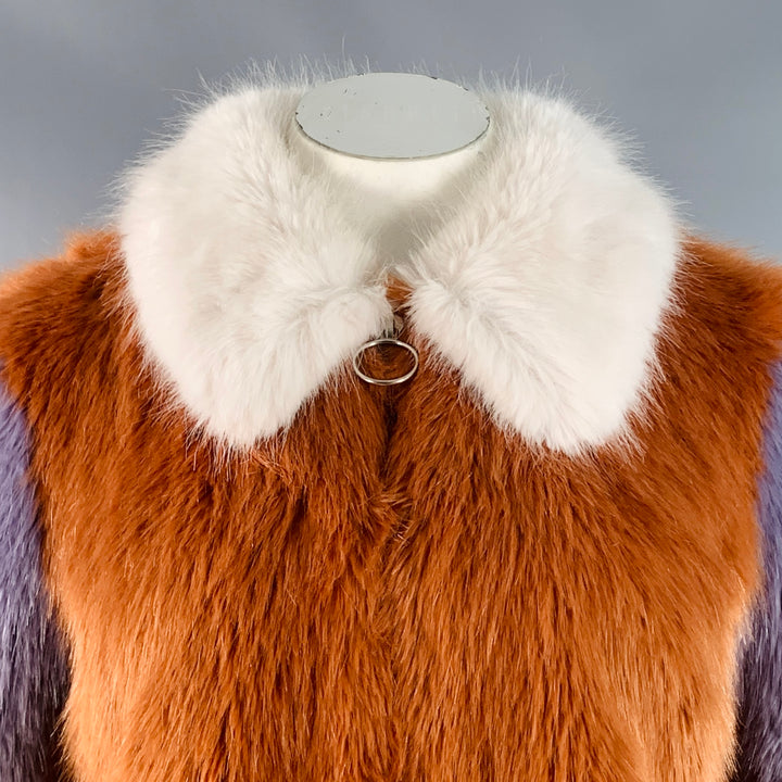 LPA Size L Brown Lavender White Modacrylic Faux Fur Color Block Zip Up Jacket