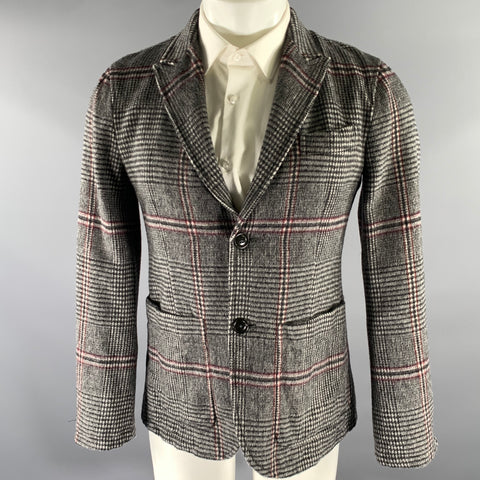TS (S) Size S Grey Plaid Wool Blend Peak Lapel Sport Coat