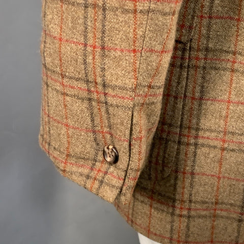 DUNHILL Size 42 Tan Red Plaid Wool Cashmere Notch Lapel Sport Coat