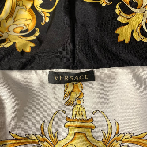 VERSACE Size 4 Black Gold Viscose & Silk Baroque Track Jacket Set
