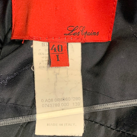 LES COPAINS Taille S Manteau sans col ceinturé en laine à carreaux noir, rouge et blanc