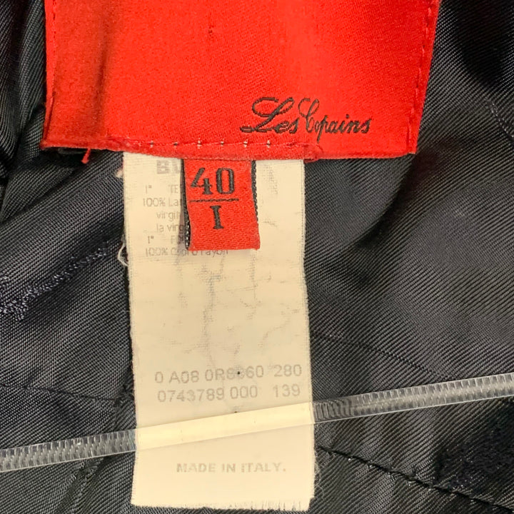 LES COPAINS Size S Black Red White Wool Plaid Collarless Belted Coat