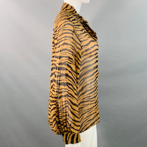 NILI LOTAN Size M Black Brown Silk Animal Print Bow Blouse
