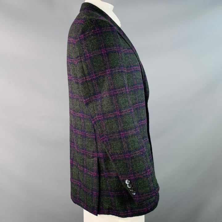 ROBERT TALBOTT Size 42 Regular Green Purple Plaid Alpaca Wool Sport Coat