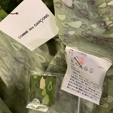 COMME des GARCONS BLACK 2014 Size XS Green Brown Geometric Cotton Long Sleeve Shirt
