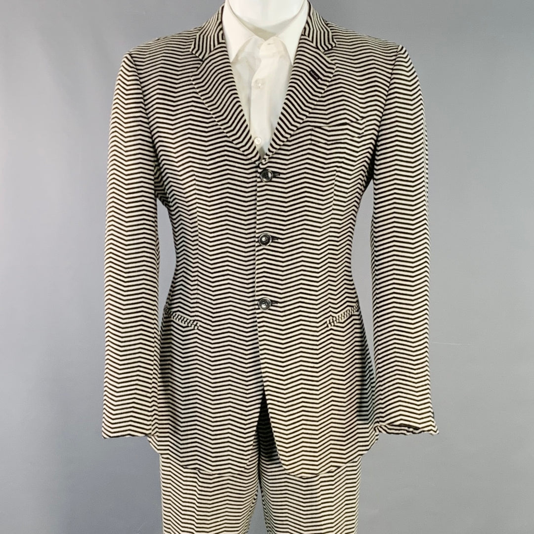 EMPORIO ARMANI Size 40 Regular Black White Chevron Virgin Wool Notch Lapel Suit