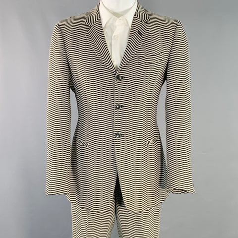 EMPORIO ARMANI Size 40 Regular Black White Chevron Virgin Wool Notch Lapel Suit