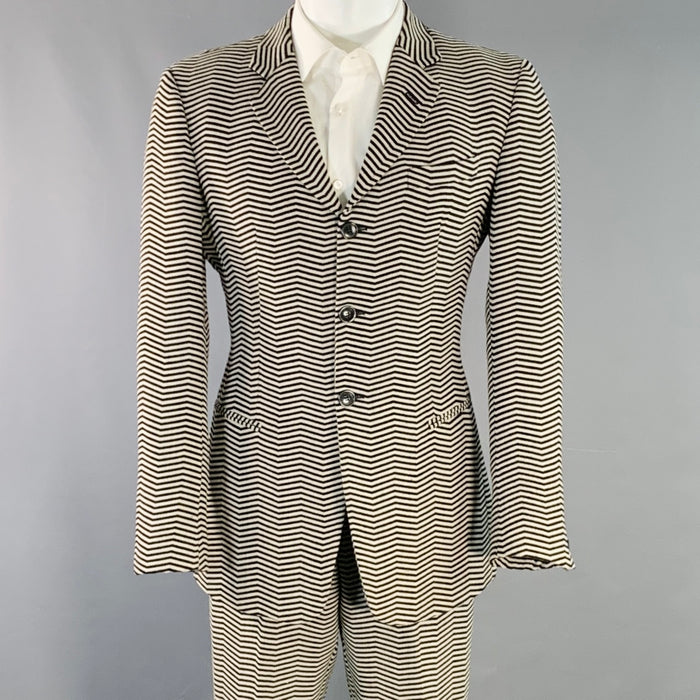 EMPORIO ARMANI Size 40 Regular Black White Chevron Virgin Wool Notch Lapel Suit