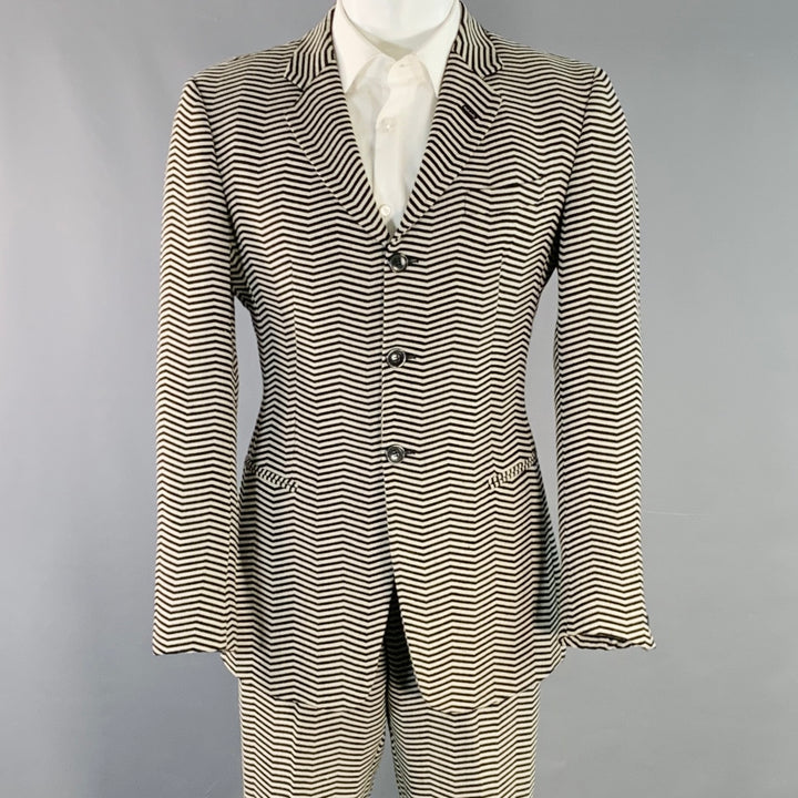 EMPORIO ARMANI Size 40 Regular Black White Chevron Virgin Wool Notch Lapel Suit