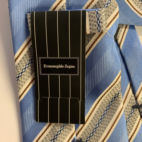 ERMENEGILDO ZEGNA One Size Blue Cream Diagonal Stripe Silk Tie