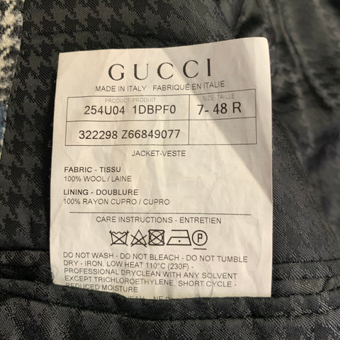GUCCI Size 38 Black White Blue Glenplaid Wool Notch Lapel Suit