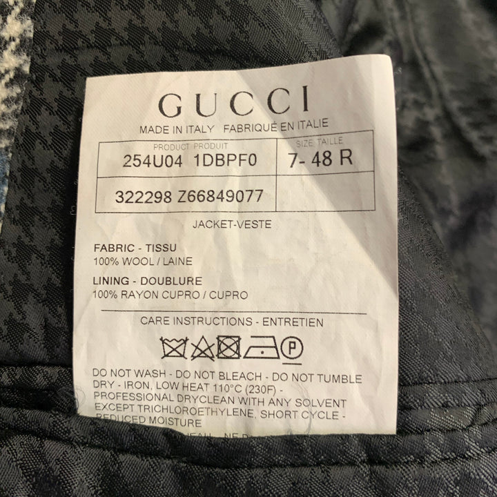 GUCCI Size 38 Black White Blue Glenplaid Wool Notch Lapel Suit