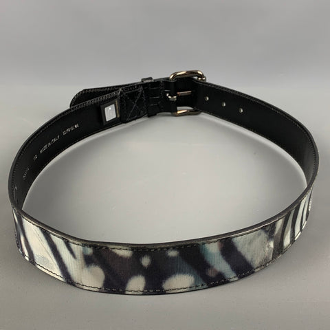 JUST CAVALLI Size 32 Black White Lenticular Leather Acetate Belt