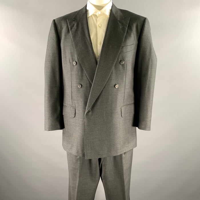 ERMENEGILDO ZEGNA Size 46 Grey Black Nailhead Wool Peak Lapel Suit