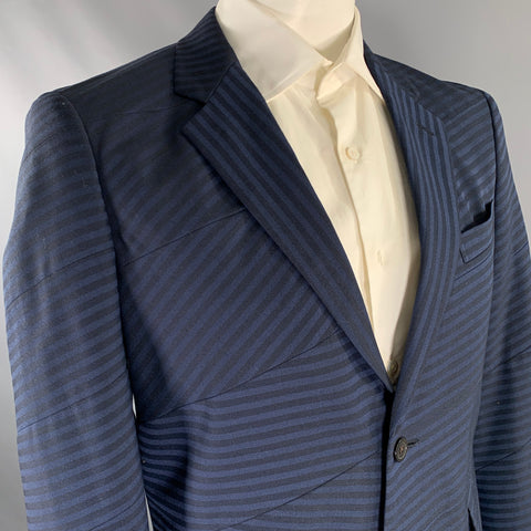 COMME des GARCONS HOMME PLUS Size L Blue Navy Stripe Wool Sport Coat