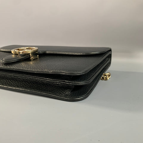 GUCCI Black Gold Pebble Grain Leather Cross Body Shoulder Handbag