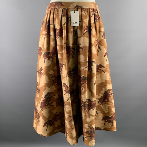 COACH Size 8 Tan Orange Wool Horse Print A-Line Skirt