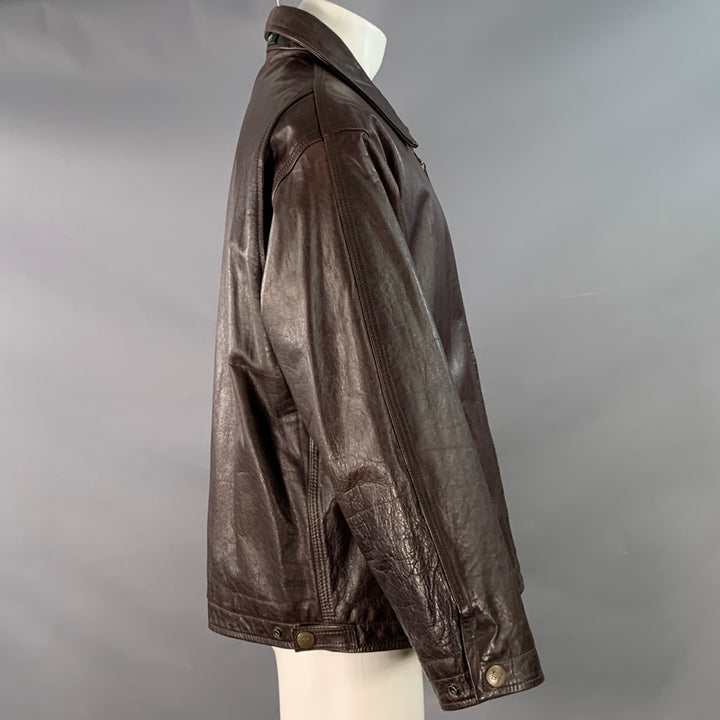 HENRY COTTON'S Size M Brown Leather Zip Up Jacket