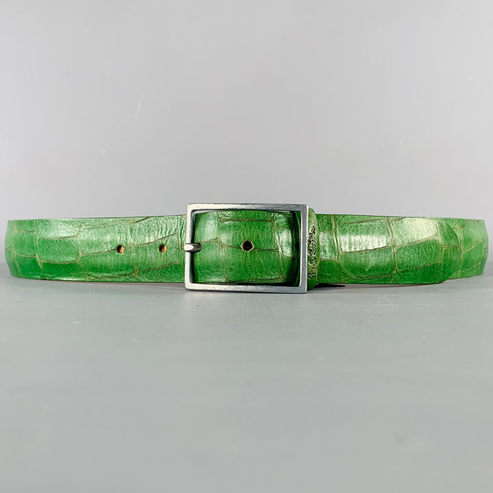 PAUL SMITH Size 34 Green Croc Embossed Leather Belt