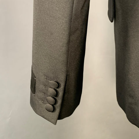 VALENTINO Size 38 Black Polyester Double Breasted Peak Lapel Sport Coat
