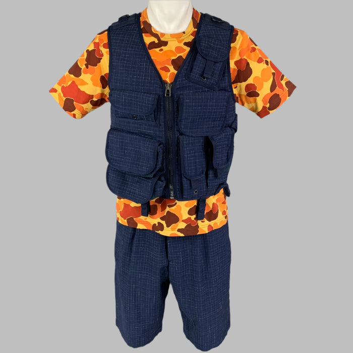 JUNYA WATANABE PE19 Taille M Gilet Utility Gros-Grain Bleu Jaune Short Ensemble 3 Pièces