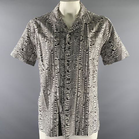 ROBERT GRAHAM Size XXL White Black Geometric Cotton Blend Camp Collar Short Sleeve Shirt