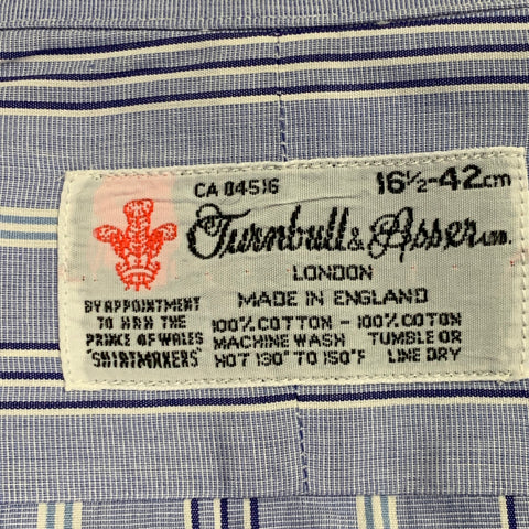TURNBULL & ASSER Vintage Size L Blue Navy White Stripe Cotton Long Sleeve Shirt