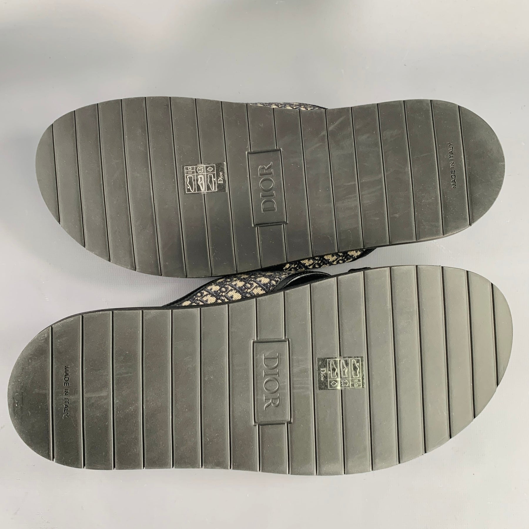 DIOR HOMME Size 12 Navy Beige Oblique Canvas Straps Sandals