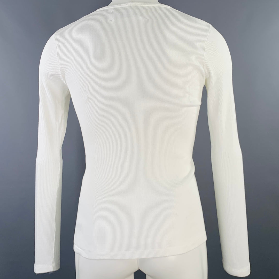 MARTIN MARGIELA Size M White Ribbed Cotton Henley Long Sleeve T-shirt