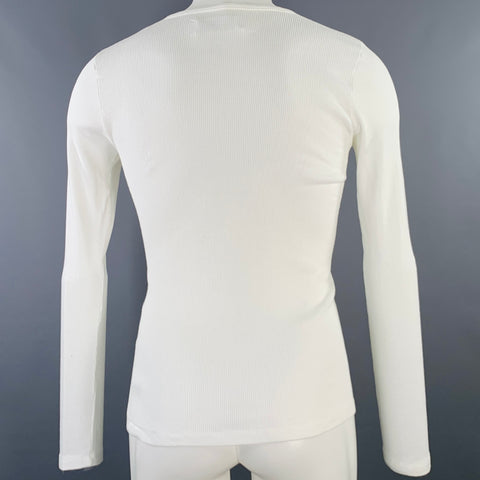 MARTIN MARGIELA Size M White Ribbed Cotton Henley Long Sleeve T-shirt