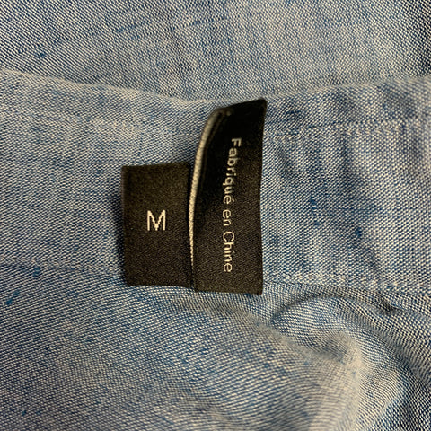 THEORY Size M Blue Linen Cotton Spread Collar Long Sleeve Shirt