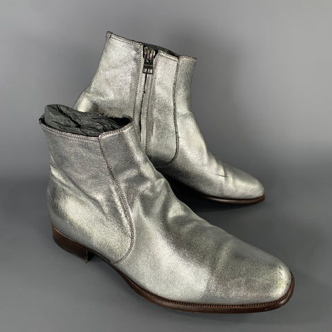 TOM FORD Taurus Size 7 Silver Metallic Leather Boots