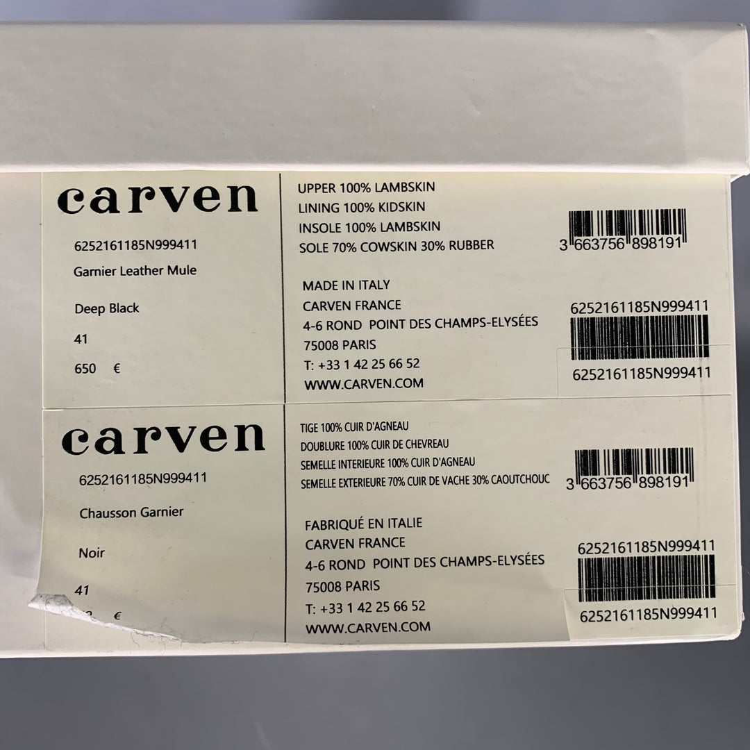CARVEN Size 10 Black Leather Lambskin Slippers Flats
