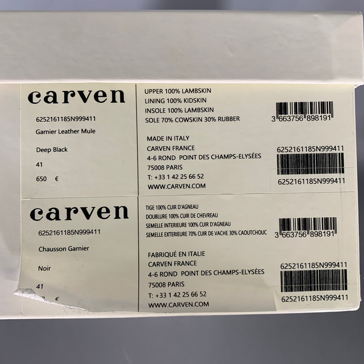 CARVEN Size 10 Black Leather Lambskin Slippers Flats