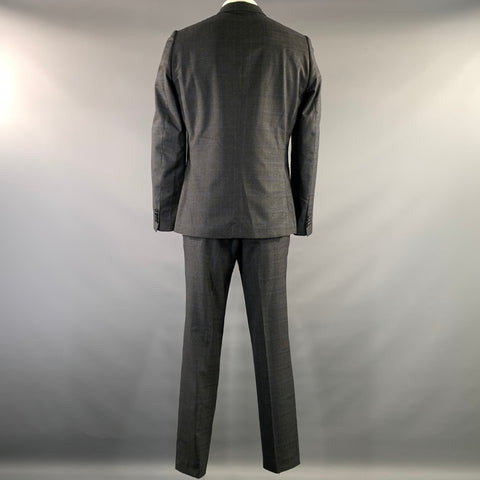PAUL SMITH Chest Size 44 Grey Navy Plaid Wool Notch Lapel 36 31 Suit
