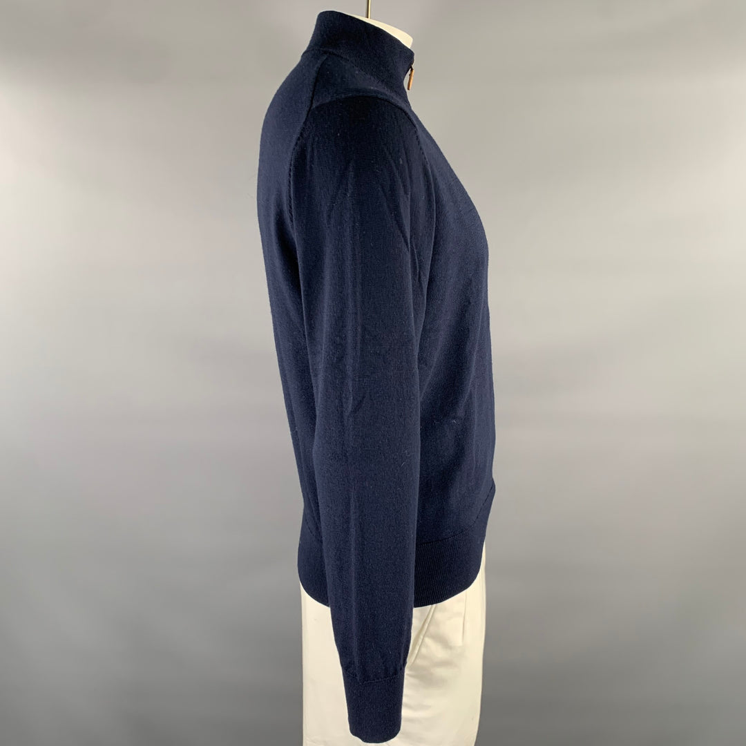 BROOKS BROTHERS Size L Navy Knitted Wool Quarter Zip Sweater