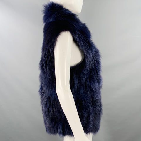 SAM Size M Navy Fox Fur Zip Up Vest