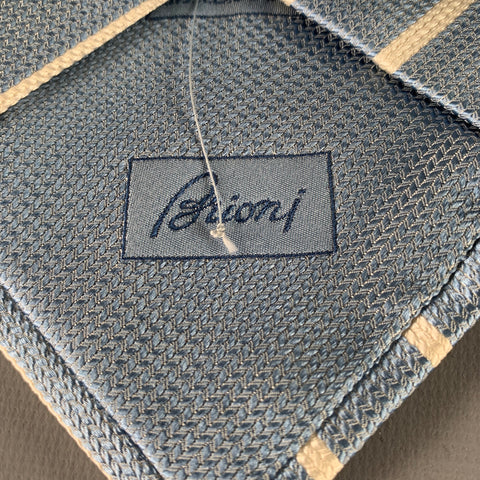 BRIONI Light Blue White Diagonal Stripe Silk Tie