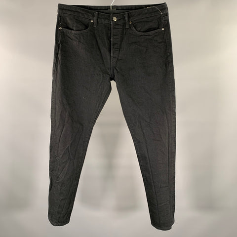 TODD SNYDER Size 34 Black Cotton Blend Button Fly Jeans