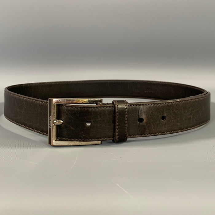 PRADA Size 34 Brown Dark brown Leather Belt