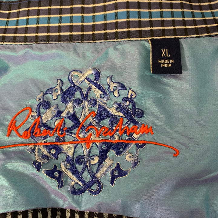ROBERT GRAHAM Size XL Navy Blue Embroidery Cotton Long Sleeve Shirt