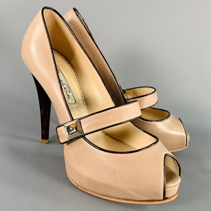 OSCAR DE LA RENTA Size 6 Beige Brown Contrast Trim Mary Jane Platform Pumps