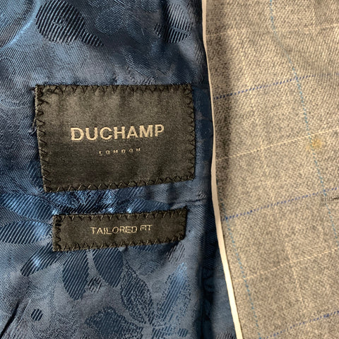 DUCHAMP Chest Size 40 Grey Blue & White Window Pane Wool Cashmere Sport Coat