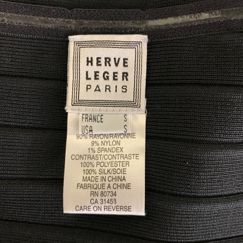 HERVE LEGER Size S Black Rayon Blend Stripe Strapless Long Dress