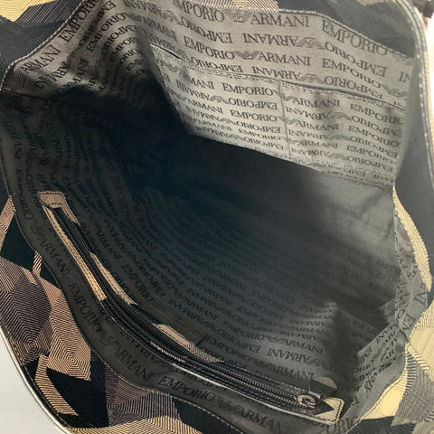EMPORIO ARMANI Size Black Grey Beige Print Leather Tote Bag