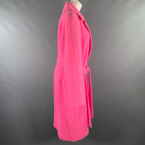 HELMUT LANG Size M Pink Alpaca Wool Textured Belted Coat