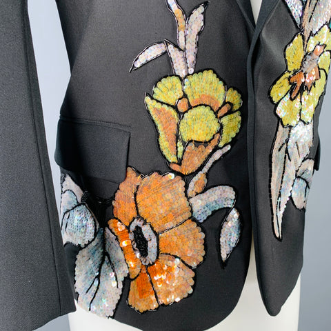 DRIES VAN NOTEN Size 38 Black Multi-Color Sequined Wool Blend Sport Coat